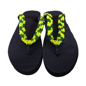 Beaded Flip Flops for Women Summer Style Sandals - (Yellow, Green)